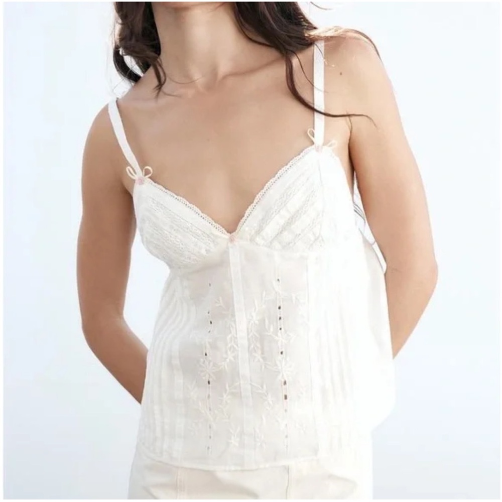 Zara Dainty Bow Embroidered Top with Linen L